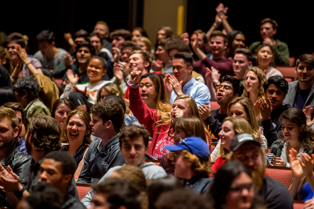 Audience of dramatic arts and cinematic arts students at the Norris Cinema Theatre. (USC Photo/Gus Ruelas)