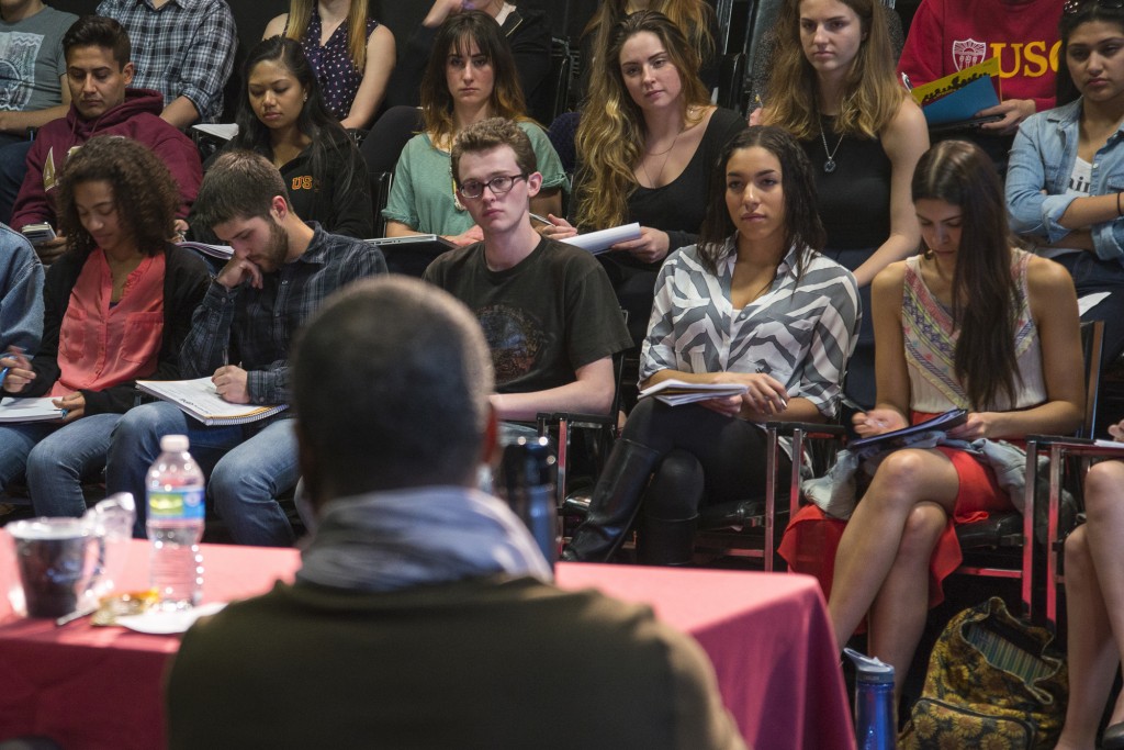 Image of students listening to performing arts panel.