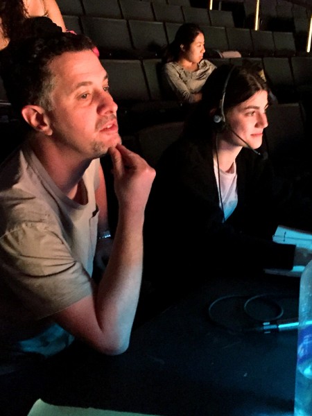 Photo: Director Jeff Maynard, left, sits at the tech table with Stage Manager Kelly Merritt.