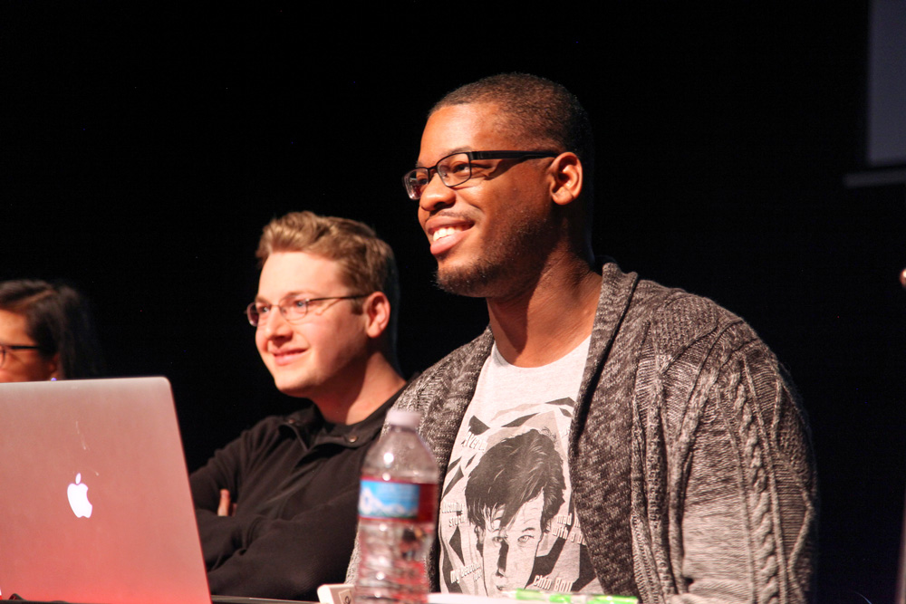 Jalen Cassell, right, and Brandon Laatsch during the New Media's New Breed panel.