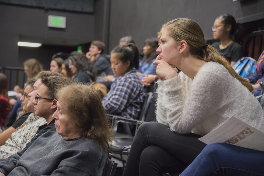 Students listening to the Is Hollywood Transparent panel