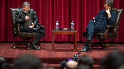 Mark Hamill sits down with Dean David Bridel for the Spotlight@SDA series in spring 2018. (USC Photo/Gus Ruelas)