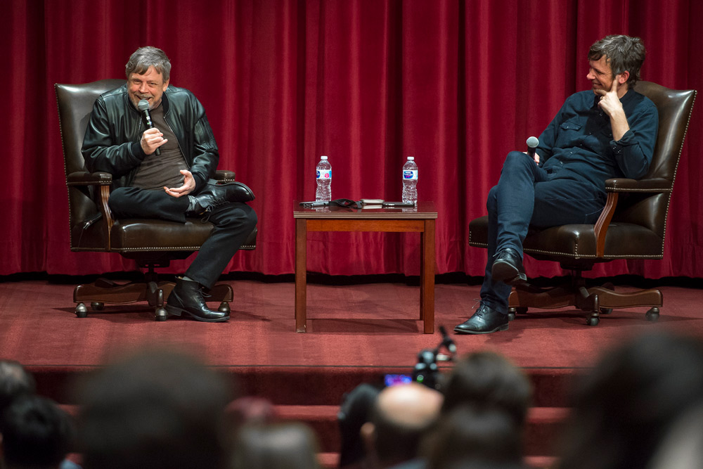 Mark Hamill sits down with Dean David Bridel for the Spotlight@SDA series in spring 2018. (USC Photo/Gus Ruelas)