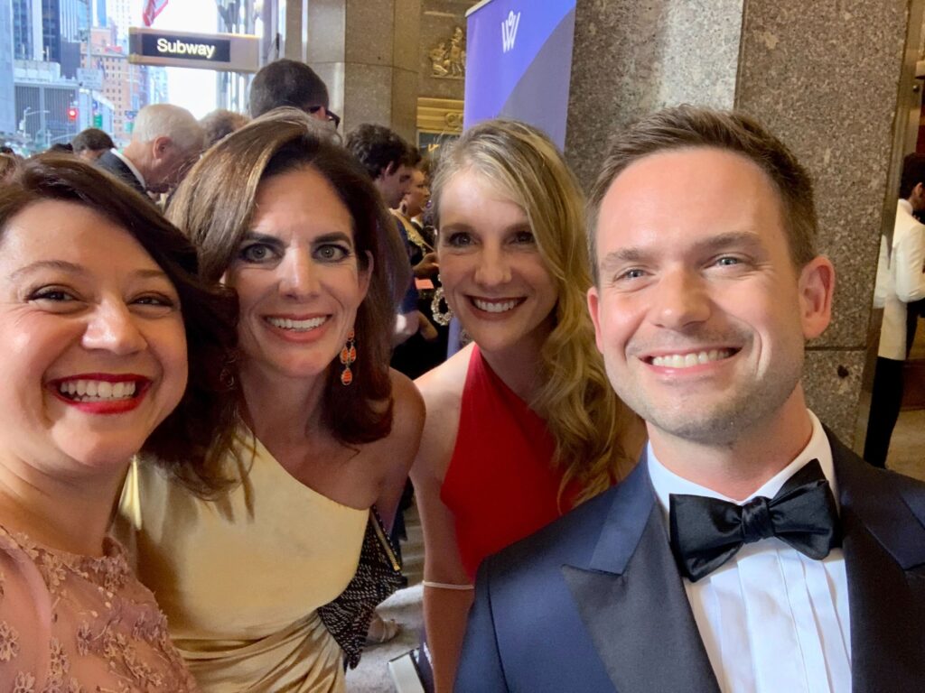 Image of Alums Kate Cannova and Patrick J. Adams with SDA's Sara Fousekis and Dean Emily Roxworthy