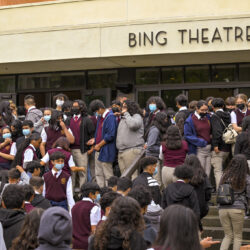 Students arrive at the Bing Theatre to watch the SDA production of Into the Woods