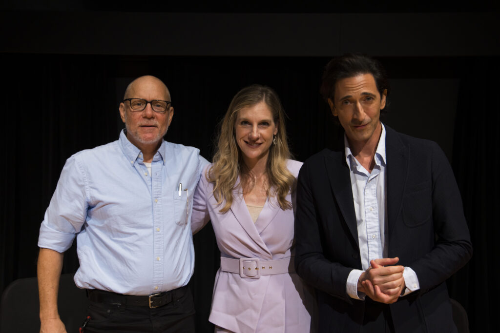 David Warshofsky, Emily Roksworthy and Adrien Brody stand shoulder to shoulder