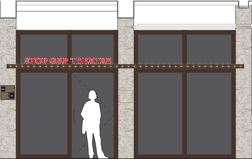 Rendering of the entrance of the new Stop Gap Theatre. 