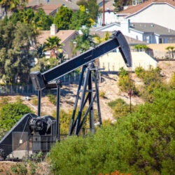 An oil pumpjack near homes in the Inglewood Oil Field.
