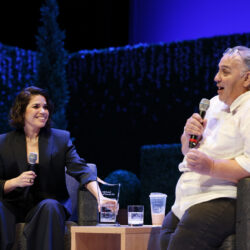 America Ferrera sits next to Professor Luis Alfaro on the Bing Stage, having a lively discussion.
