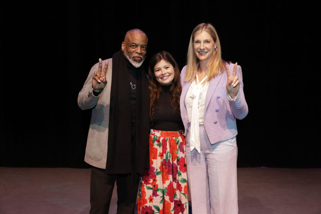 (l to r) Honoree LeVar Burton, SDA Student Isadora Swann and Dean Emily Roxworthy. Photo by Luis Luque/Capture Imaging