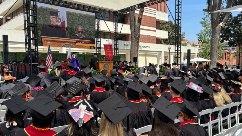 Photo of people watching commencement 2025