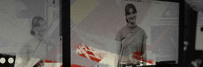 image of a young woman on a screen for a recorded audition
