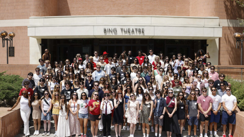 The incoming class of the USC School of Dramatic Arts in front of the Bing Theatre